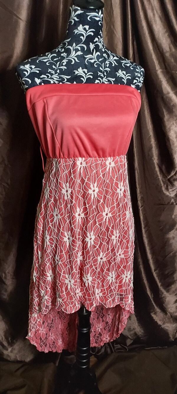 Rue 21 Strapless Hi - Low Coral Dress with Floral Embroidery and Lining XL
